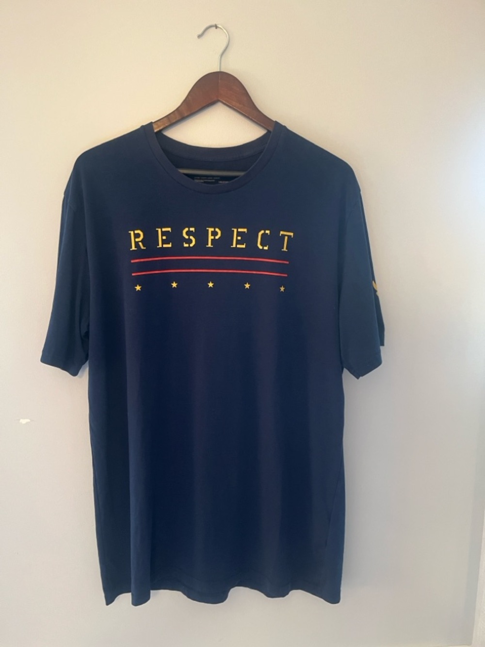 Under Armour Navy Short-Sleeve 'RESPECT' Graphic Tee with Yellow Accents